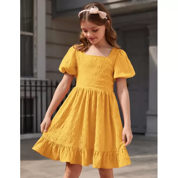 Arshiner Girls Backless Dress Short Sleeve Square Neck Ruffle Hem Elegant Dresses