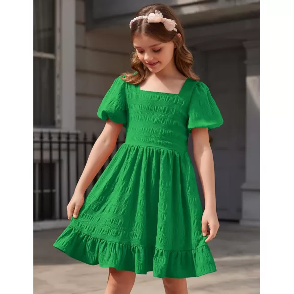 Arshiner Girls Backless Dress Short Sleeve Square Neck Ruffle Hem Elegant Dresses