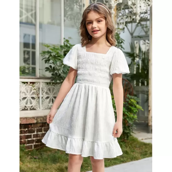 Arshiner Girls Backless Dress Short Sleeve Square Neck Ruffle Hem Elegant Dresses