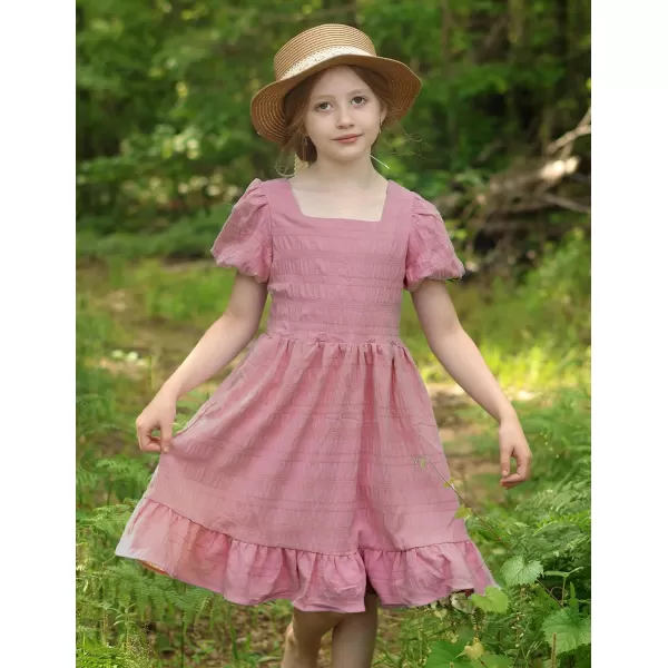 Arshiner Girls Backless Dress Short Sleeve Square Neck Ruffle Hem Elegant Dresses
