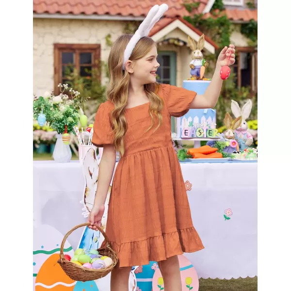 Arshiner Girls Backless Dress Short Sleeve Square Neck Ruffle Hem Elegant Dresses