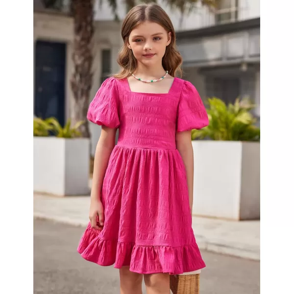 Arshiner Girls Backless Dress Short Sleeve Square Neck Ruffle Hem Elegant Dresses