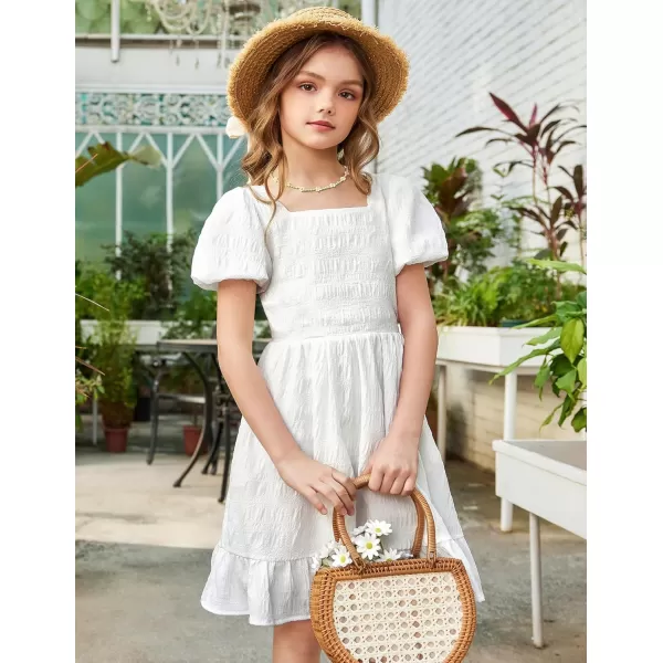 Arshiner Girls Backless Dress Short Sleeve Square Neck Ruffle Hem Elegant Dresses