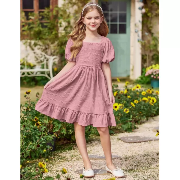 Arshiner Girls Backless Dress Short Sleeve Square Neck Ruffle Hem Elegant Dresses