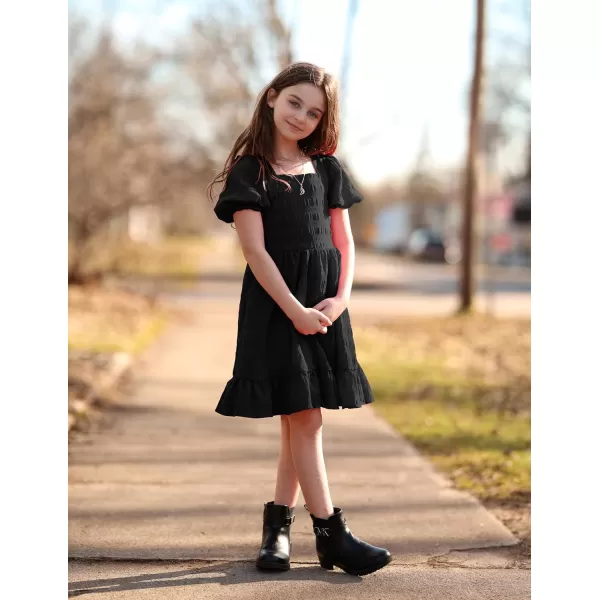 Arshiner Girls Backless Dress Short Sleeve Square Neck Ruffle Hem Elegant Dresses