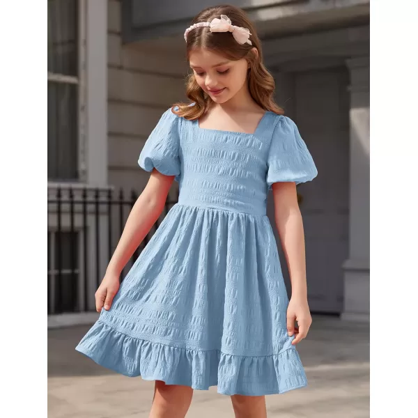 Arshiner Girls Backless Dress Short Sleeve Square Neck Ruffle Hem Elegant Dresses