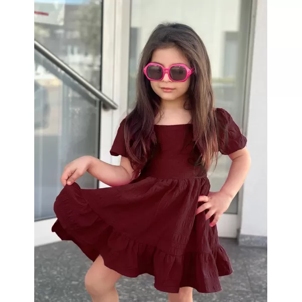 Arshiner Girls Backless Dress Short Sleeve Square Neck Ruffle Hem Elegant Dresses