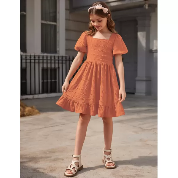 Arshiner Girls Backless Dress Short Sleeve Square Neck Ruffle Hem Elegant Dresses