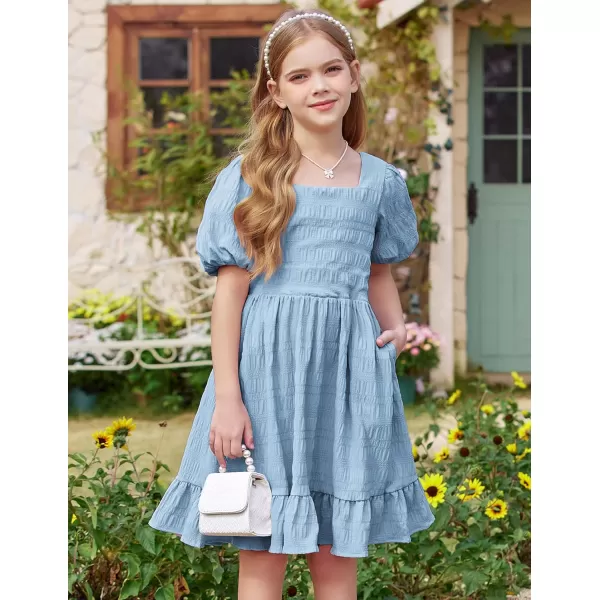 Arshiner Girls Backless Dress Short Sleeve Square Neck Ruffle Hem Elegant Dresses