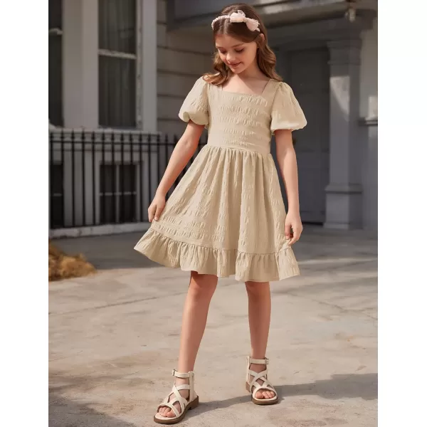 Arshiner Girls Backless Dress Short Sleeve Square Neck Ruffle Hem Elegant Dresses