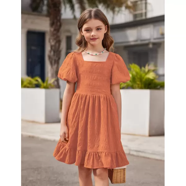 Arshiner Girls Backless Dress Short Sleeve Square Neck Ruffle Hem Elegant Dresses