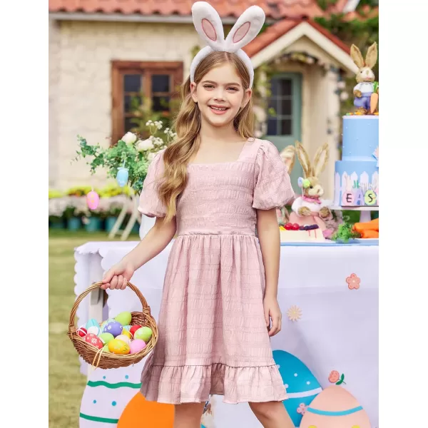 Arshiner Girls Backless Dress Short Sleeve Square Neck Ruffle Hem Elegant Dresses