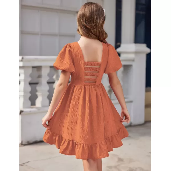 Arshiner Girls Backless Dress Short Sleeve Square Neck Ruffle Hem Elegant Dresses