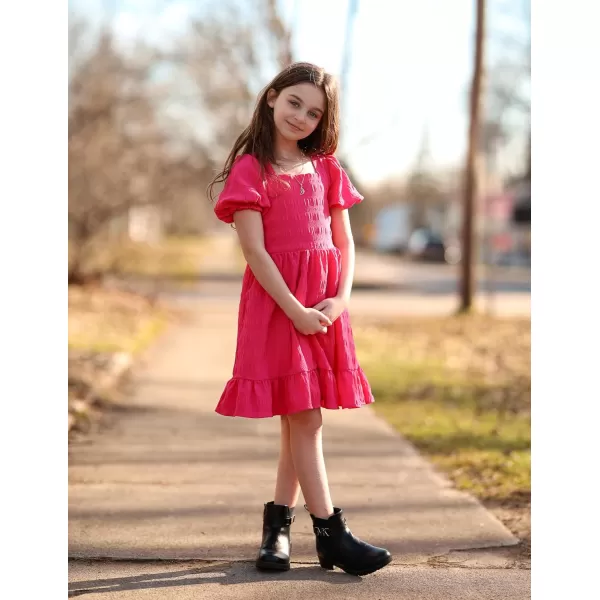 Arshiner Girls Backless Dress Short Sleeve Square Neck Ruffle Hem Elegant Dresses