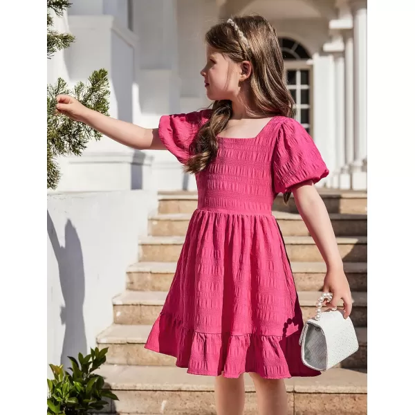 Arshiner Girls Backless Dress Short Sleeve Square Neck Ruffle Hem Elegant Dresses