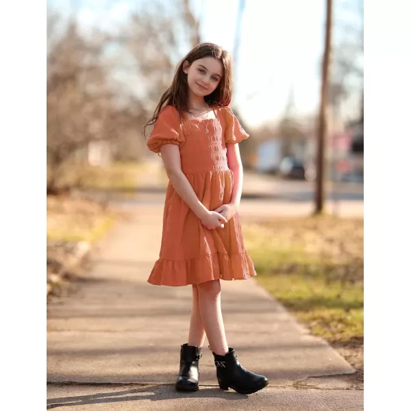 Arshiner Girls Backless Dress Short Sleeve Square Neck Ruffle Hem Elegant Dresses
