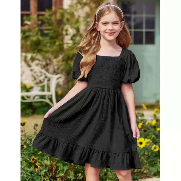 Arshiner Girls Backless Dress Short Sleeve Square Neck Ruffle Hem Elegant Dresses
