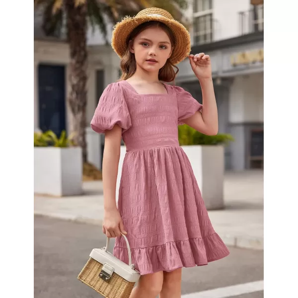 Arshiner Girls Backless Dress Short Sleeve Square Neck Ruffle Hem Elegant Dresses