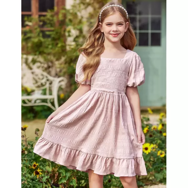 Arshiner Girls Backless Dress Short Sleeve Square Neck Ruffle Hem Elegant Dresses