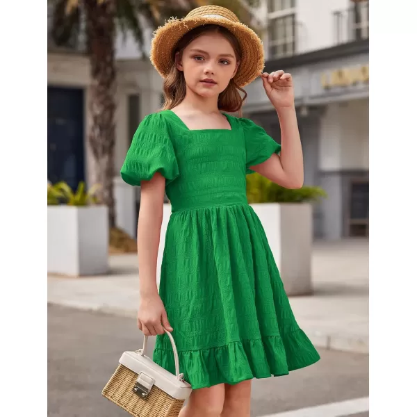 Arshiner Girls Backless Dress Short Sleeve Square Neck Ruffle Hem Elegant Dresses