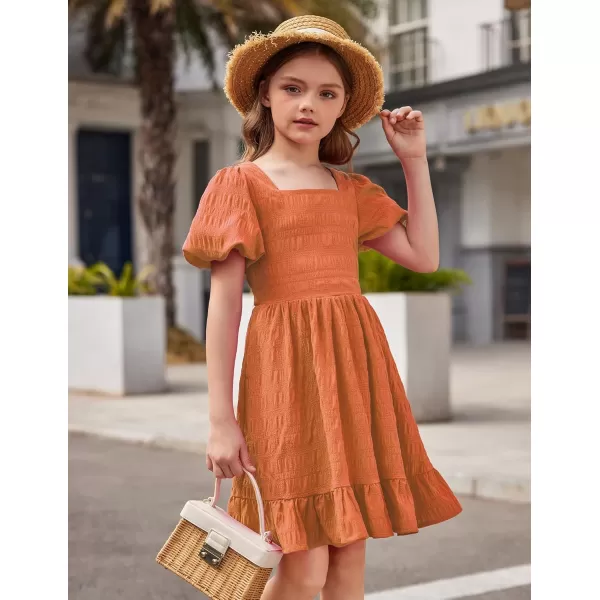 Arshiner Girls Backless Dress Short Sleeve Square Neck Ruffle Hem Elegant Dresses
