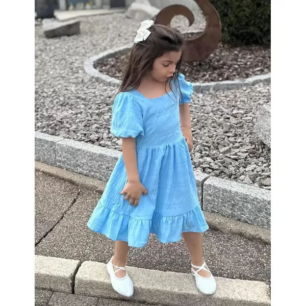 Arshiner Girls Backless Dress Short Sleeve Square Neck Ruffle Hem Elegant Dresses