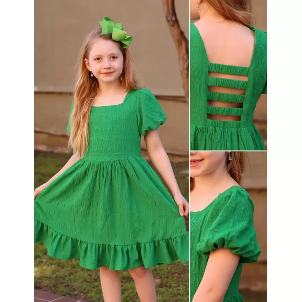 Arshiner Girls Backless Dress Short Sleeve Square Neck Ruffle Hem Elegant Dresses