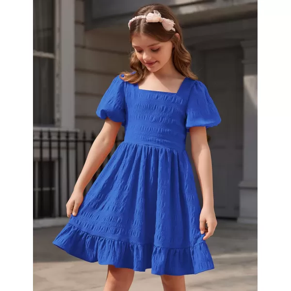 Arshiner Girls Backless Dress Short Sleeve Square Neck Ruffle Hem Elegant Dresses