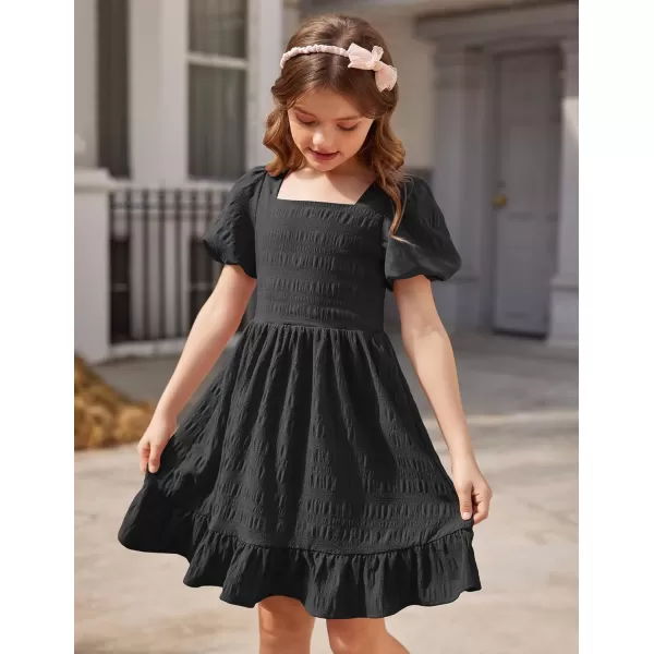 Arshiner Girls Backless Dress Short Sleeve Square Neck Ruffle Hem Elegant Dresses