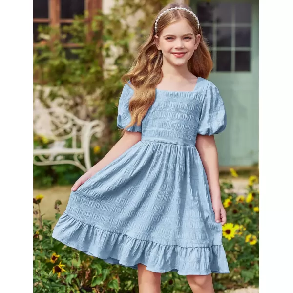 Arshiner Girls Backless Dress Short Sleeve Square Neck Ruffle Hem Elegant Dresses