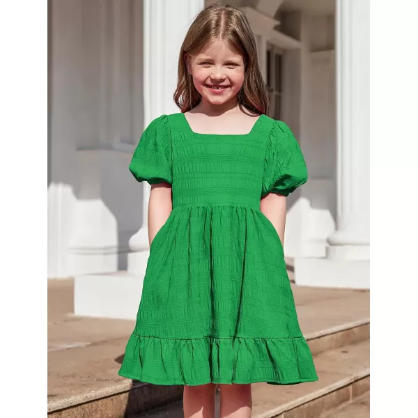 Arshiner Girls Backless Dress Short Sleeve Square Neck Ruffle Hem Elegant Dresses