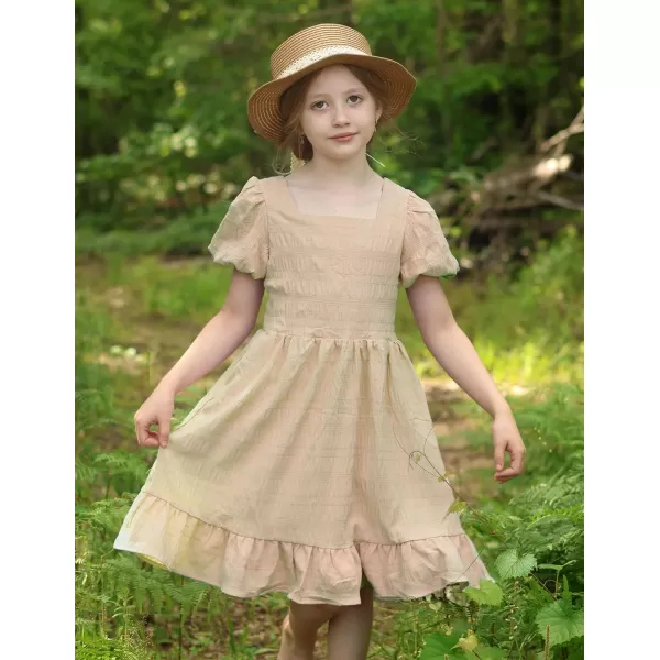 Arshiner Girls Backless Dress Short Sleeve Square Neck Ruffle Hem Elegant Dresses