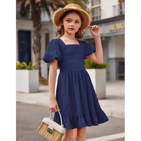 Arshiner Girls Backless Dress Short Sleeve Square Neck Ruffle Hem Elegant Dresses
