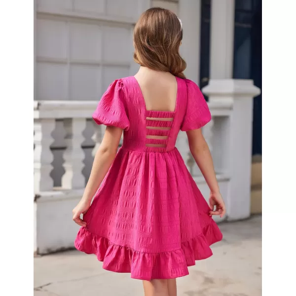 Arshiner Girls Backless Dress Short Sleeve Square Neck Ruffle Hem Elegant Dresses