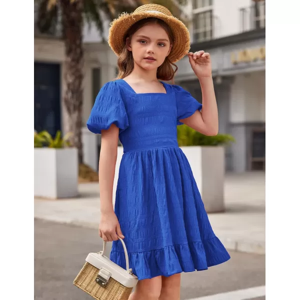 Arshiner Girls Backless Dress Short Sleeve Square Neck Ruffle Hem Elegant Dresses