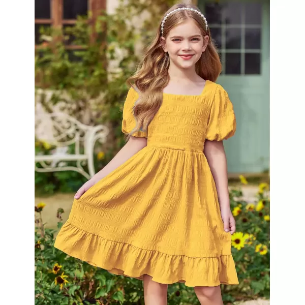 Arshiner Girls Backless Dress Short Sleeve Square Neck Ruffle Hem Elegant Dresses