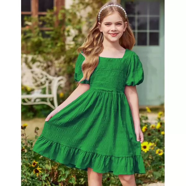 Arshiner Girls Backless Dress Short Sleeve Square Neck Ruffle Hem Elegant Dresses