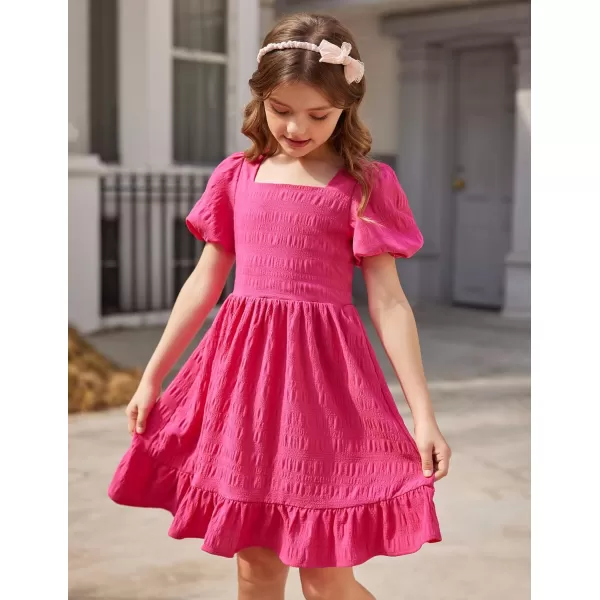 Arshiner Girls Backless Dress Short Sleeve Square Neck Ruffle Hem Elegant Dresses