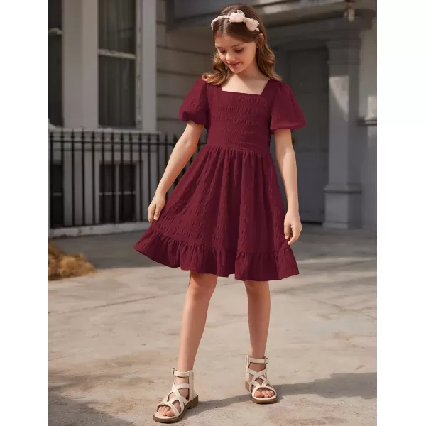 Arshiner Girls Backless Dress Short Sleeve Square Neck Ruffle Hem Elegant Dresses
