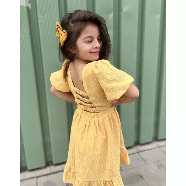 Arshiner Girls Backless Dress Short Sleeve Square Neck Ruffle Hem Elegant Dresses