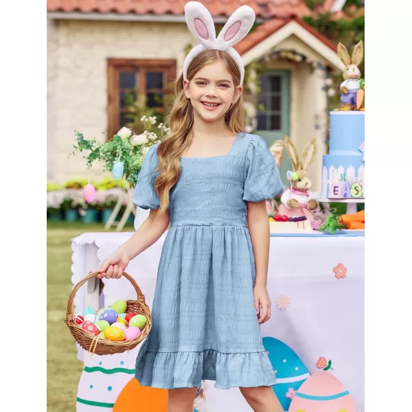 Arshiner Girls Backless Dress Short Sleeve Square Neck Ruffle Hem Elegant Dresses