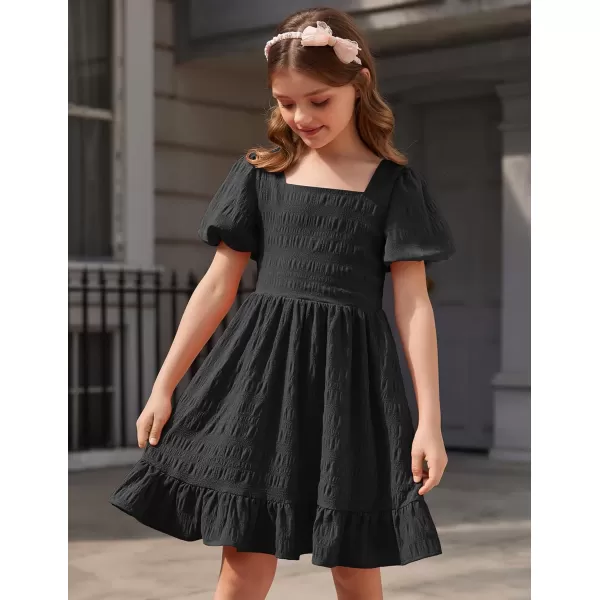 Arshiner Girls Backless Dress Short Sleeve Square Neck Ruffle Hem Elegant Dresses