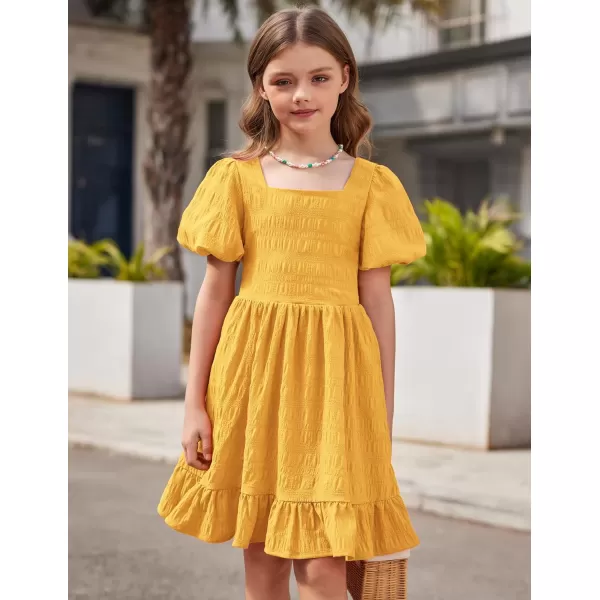 Arshiner Girls Backless Dress Short Sleeve Square Neck Ruffle Hem Elegant Dresses