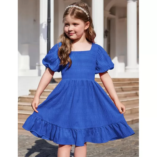 Arshiner Girls Backless Dress Short Sleeve Square Neck Ruffle Hem Elegant Dresses