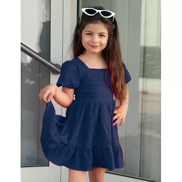 Arshiner Girls Backless Dress Short Sleeve Square Neck Ruffle Hem Elegant Dresses