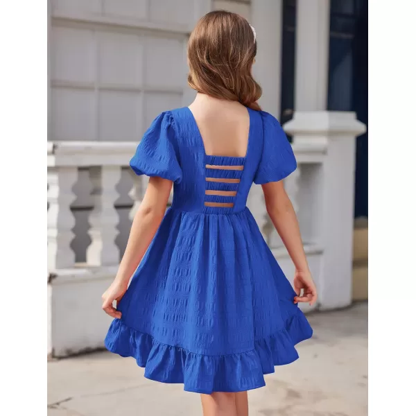 Arshiner Girls Backless Dress Short Sleeve Square Neck Ruffle Hem Elegant Dresses