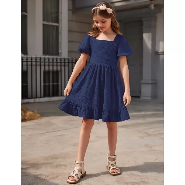 Arshiner Girls Backless Dress Short Sleeve Square Neck Ruffle Hem Elegant Dresses
