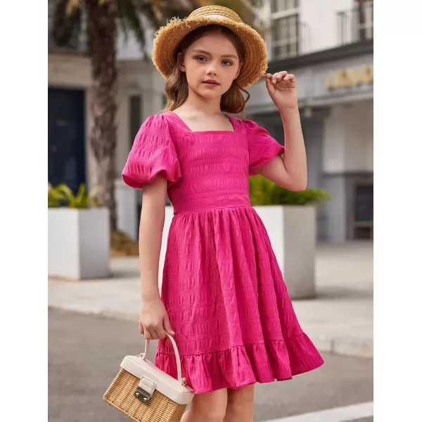 Arshiner Girls Backless Dress Short Sleeve Square Neck Ruffle Hem Elegant Dresses