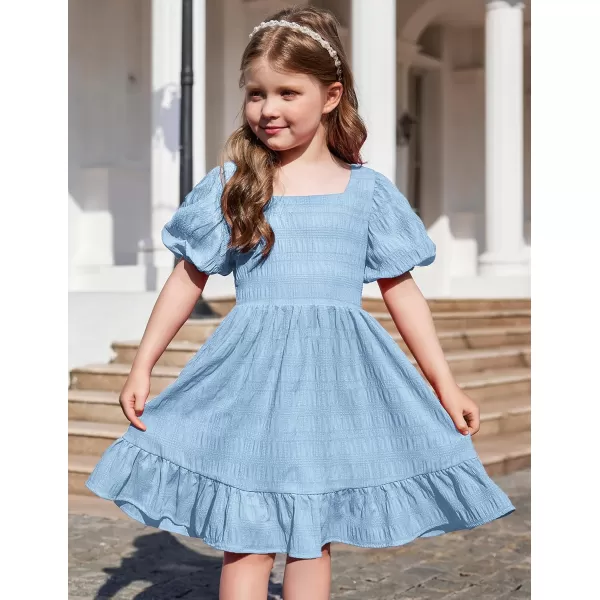 Arshiner Girls Backless Dress Short Sleeve Square Neck Ruffle Hem Elegant Dresses
