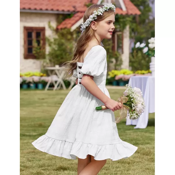 Arshiner Girls Backless Dress Short Sleeve Square Neck Ruffle Hem Elegant Dresses